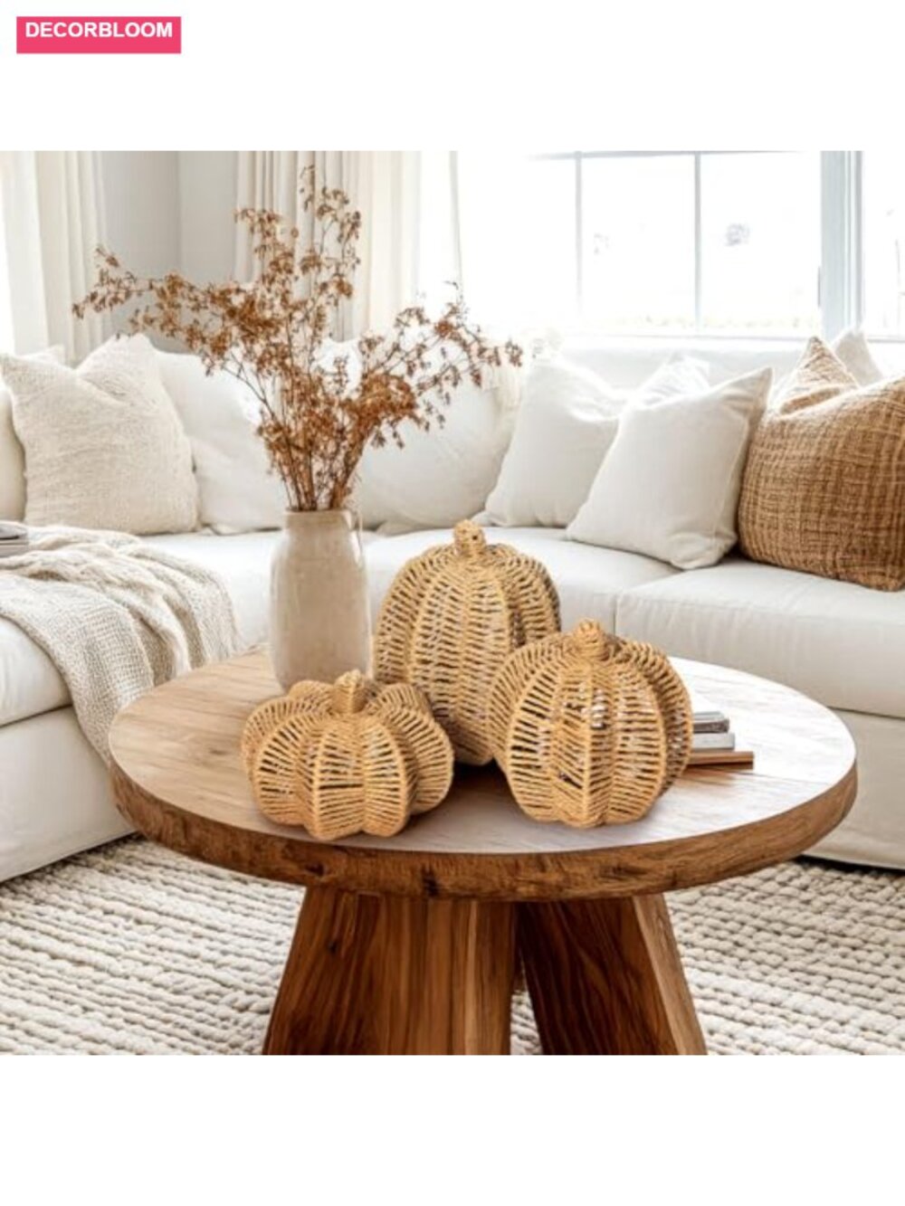 3 Pcs Handmade Woven Rattan Pumpkin Decorations Fall Thanksgiving Centerpiece - Picture 3 of 6